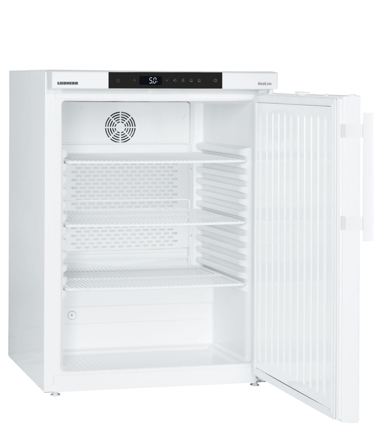 Open Liebherr MKUv 1610 laboratorium koelkast met draagroosters