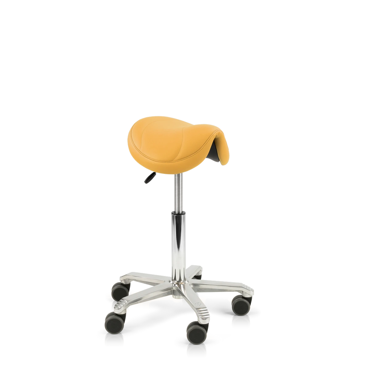 Score Amazone ergonomische zadelkruk met zadelvormige zitting en verrijdbare voet met wielen op transparante achtergrond