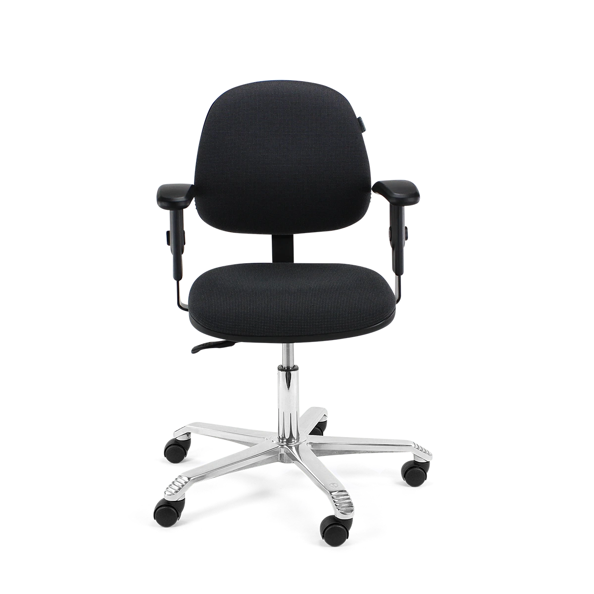 Vooraanzicht van de Score Ergo 2300 ergonomische laboratoriumstoel met rugleuning op transparante achtergrond