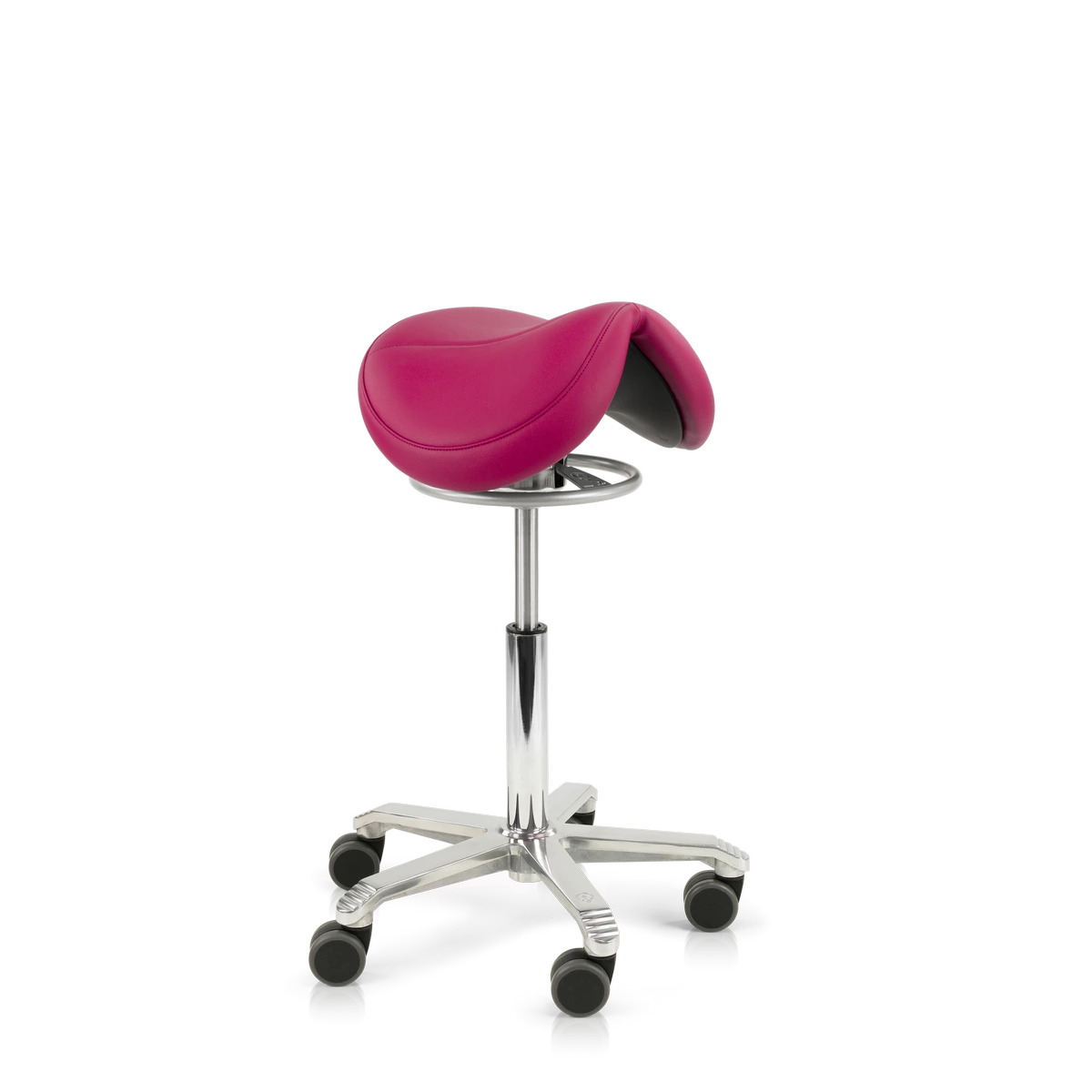 Achteraanzicht van de Score Jumper Balance ergonomische zadelstoel met zadelvormige zitting en balansmechanisme op transparante achtergrond