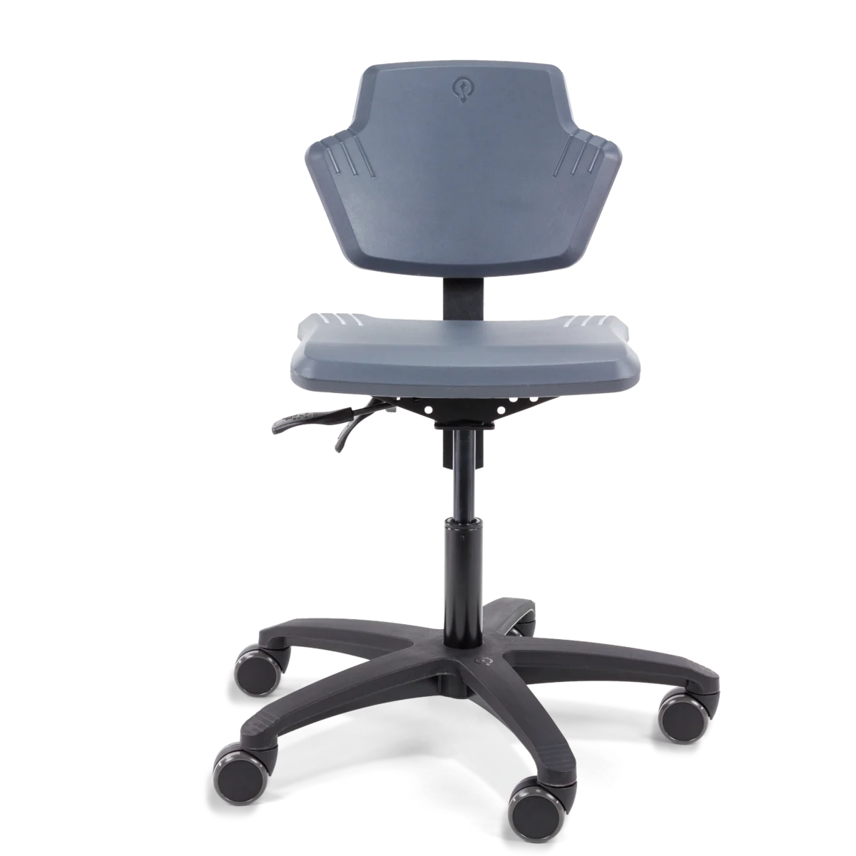 Zijaanzicht van de Score Spirit 1500 ergonomische laboratoriumstoel met rugleuning op transparante achtergrond