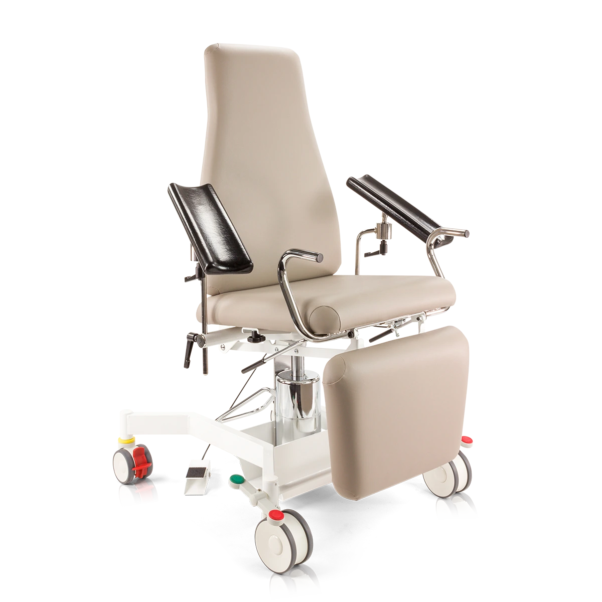 Zijaanzicht van de Score Vario Levant ergonomische laboratoriumstoel met rugleuning op transparante achtergrond